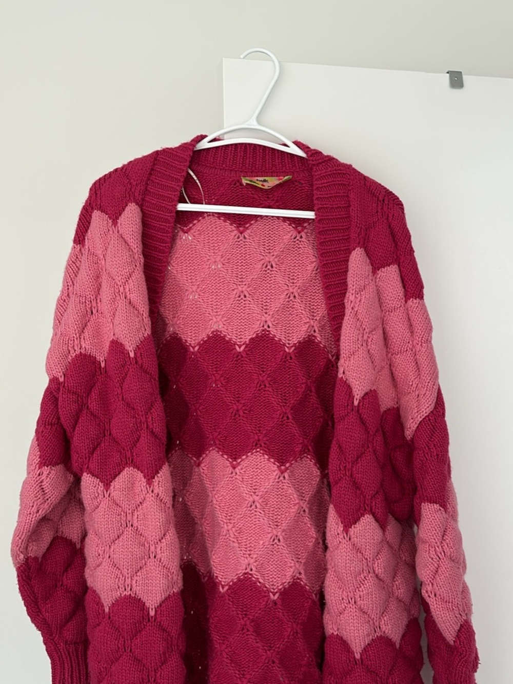 Simons Pink Ombre Diamond Knit Open-Front Cardigan